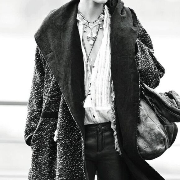 Free People Satellite Image Swing Coat Tweed Hooded Black White Women Size XS - Picture 3 of 16